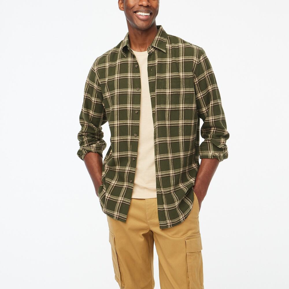 NWT J. Crew Men's Classic Flannel Shirt Plaid Spanish Moss Green Pale Oak SZ XS